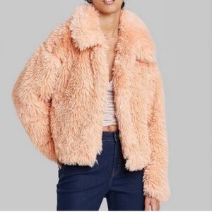Women's Pink Faux Fur Crop Party Jacket